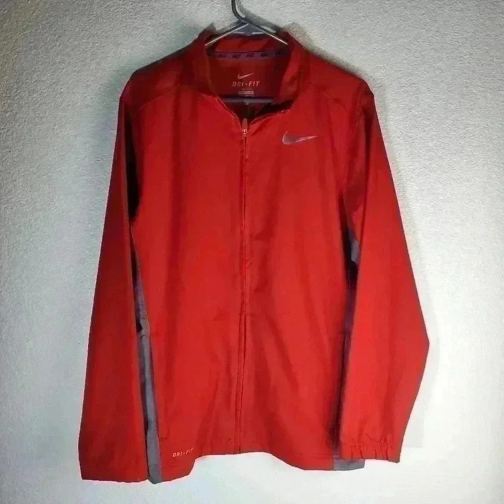 Nike dri fit red and Gray full zip jacket Sz Sm